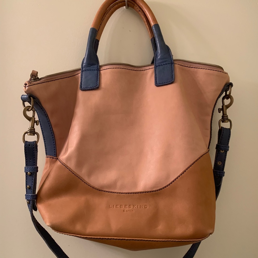 Brown and Blue Leather Purse